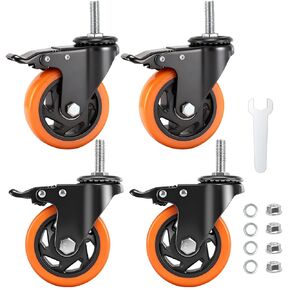 عجلات العجلات، مجموعة عجلات 4 بوصة، مقاس 4.1/2 بوصة - 13 × 1 (قطر المسمار 1/2 بوصة، طول المسمار 1.5 بوصة) عجلات جذعية ملولبة، قفل عجلات دوارة صناعية للأثاث وعربة طاولة العمل in Kuwait