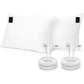 كيس وسادة مؤرض 2 عبوة، 20 × 30، 2 غطاء وسادة مع سلك تأريض بطول 15 قدم، ألياف قطنية فضية ناعمة، تحسين النوم in Kuwait