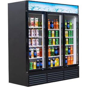 Merchandiser Refrigerator 3 Glass Door, 56 cu ft Beverage Display Cooler, Commercial Upright Fridge with LED Lighting, Adjustable Shelves for Displaying Beverages, Beer, and Drinks, Black in Kuwait