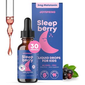 JoySpring Sleepberry Kids Melatonin 3 mg – Liquid Sleep Aid with L Theanine, High Absorption Berry Drops (2 fl oz) 60 Servings, Children's Melatonin with Vitamin D Kids Travel Essentials in Kuwait