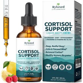 Cortisol Supplements for Women & Men, 18 in 1 Stress & Mood Support Drops with Magnesium 480mg, GABA, Ashwagandha, L-Theanine & Phosphatidylserine, for Relaxation & Sleep, Lemon Raspberry Flavor 60mL in Kuwait