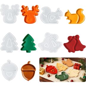 قوالب راتنج السيليكون عيد الميلاد مجموعة ، الرنة ، السنجاب ، شجرة الصنوبر ، مخروط ، أشكال الجرس طقم العفن من أجل الإيبوكسي ، صنع الجص ، عطلات متعددة الأعياد صفيحة تخزين الطبق راتنجات الراتنج in Kuwait