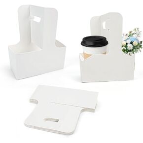 HFH Disposable 2-Cup Drink Carrier with Handle, Cardboard Cup Holder for Takeout, White (20P) in Saudi Arabia