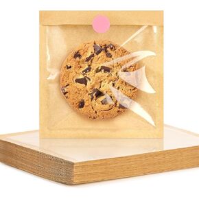 Ocmoiy 100 Pcs Cookie Packaging Bags with Seal, 5.7x6.5 Inch Paper Bakery Bags with Window, Heat-Sealable & Grease-Resistant Bake Sale Sleeves for Treat, Donut, Scone, Brownie, Cake Slice in Kuwait