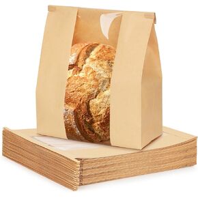 50 عبوة من أكياس الخبز الورقية الصغيرة لخبز العجين المخمر محلي الصنع، مقاس 7 × 3 × 11.5 بوصة، أكياس مخبز قابلة للإغلاق من القصدير مع نافذة لنصف أرغفة، وعجين مخمر دائري ودزينة من ملفات تعريف الارتباط | مقاومة الشحوم in Kuwait