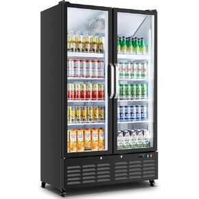 BODEGACOOLER Commercial Merchandiser Refrigerator, 2 Glass Door Display Refrigerator, 27.02 Cu.Ft Upright Beverage Display Cooler with Soft LED Light, Adjustable Shelves, 4 Strong Castors(Black) in Kuwait