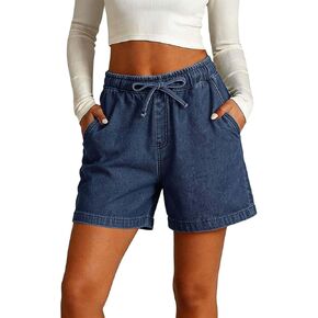 Jean Shorts Womens Elastic High Waisted Summer Denim Shorts Lightweight Casual Drawstring Stretchy Going Out Jeans in Kuwait