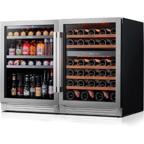 ثلاجة مشروبات كاليفورت مقاس 24 بوصة، ثلاجة صغيرة سعة 180 علبة مع باب زجاجي مزدوج، مبرد مشروبات مدمج أو قائم بذاته مع ضوء LED كهرماني، ثلاجة مشروبات لمكتب بار المطبخ (مفصلة يسارية) in Kuwait
