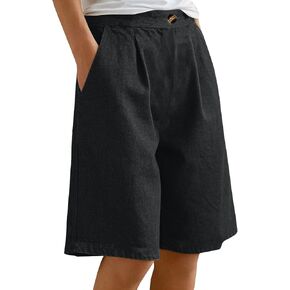Jean Shorts Womens Summe Casual Elastic Waisted Bermuda Shorts Baggy Knee Length Wide Leg Denim Short with Pocket in Kuwait