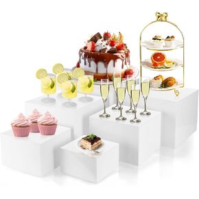 White Risers for Food Display, 6 Pcs White Acrylic Risers for Buffet Table, Square Nesting Buffet Risers for Dessert Jewelry Collectibles, Sizes 10" 9" 8" 7" 6" 5" in Kuwait