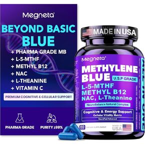 Methylene Blue Pharmaceutical Grade Capsules for Humans - Triple-Pathway Formula with Pure MB, NAC, L-5-MTHF, L-Theanine& Methyl B12 | Cognition, Mental Clarity, Cellular Energy & Antioxidant Support in Kuwait