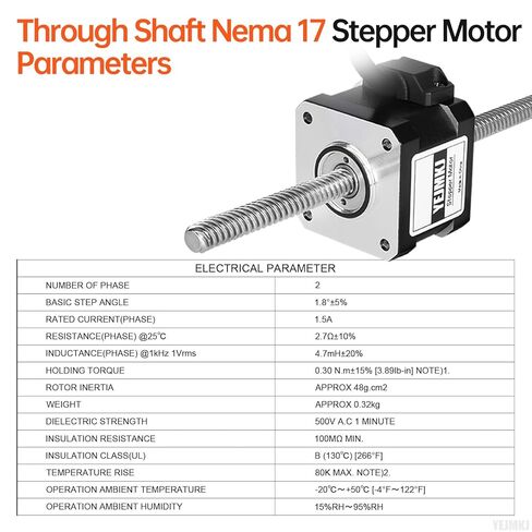 Through Shaft Nema 17 Stepper Motor TR8x8 200mm 2 Phase 1.8‌°‌ High Torque 0.3Nm(42.48oz·in) Bipolar 1.5A 2.7Ω 34mm 42 Step Motor with T8 200mm Cable 1M for 3D Printer DIY Robot CNC in Kuwait