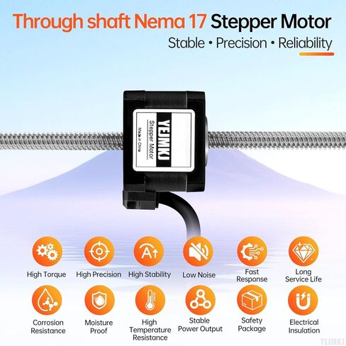 Through Shaft Nema 17 Stepper Motor TR8x8 200mm 2 Phase 1.8‌°‌ High Torque 0.3Nm(42.48oz·in) Bipolar 1.5A 2.7Ω 34mm 42 Step Motor with T8 200mm Cable 1M for 3D Printer DIY Robot CNC in Kuwait