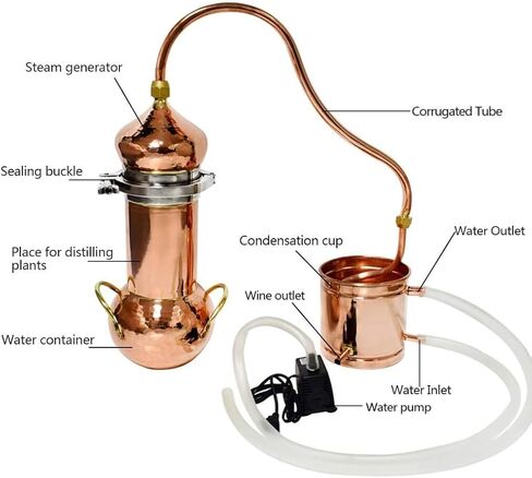 2L Copper Moonshine Still - Premium Alembic Distiller for Essential Oils, Whiskey & Hydrosol, Includes Cooling Tube, Perfect for Home Distillation & Fresh Flower Extracts in Saudi Arabia