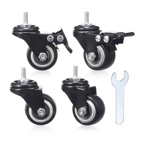 عجلات 1.5 بوصة، مجموعة عجلات مكونة من 4 عجلات جذعية ملولبة شديدة التحمل، عجلات دوارة M6 × 15 مم من البولي يوريثان بدون ضوضاء مع دوران 360 درجة، (اثنان مع فرامل) in Kuwait
