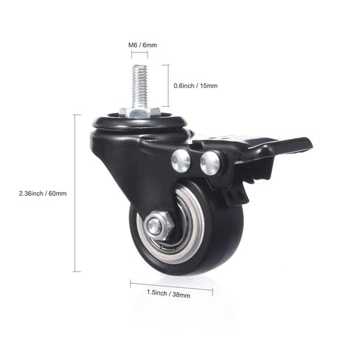 عجلات 1.5 بوصة، مجموعة عجلات مكونة من 4 عجلات جذعية ملولبة شديدة التحمل، عجلات دوارة M6 × 15 مم من البولي يوريثان بدون ضوضاء مع دوران 360 درجة، (اثنان مع فرامل) in Kuwait