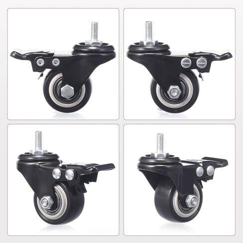 عجلات 1.5 بوصة، مجموعة عجلات مكونة من 4 عجلات جذعية ملولبة شديدة التحمل، عجلات دوارة M6 × 15 مم من البولي يوريثان بدون ضوضاء مع دوران 360 درجة، (اثنان مع فرامل) in Kuwait