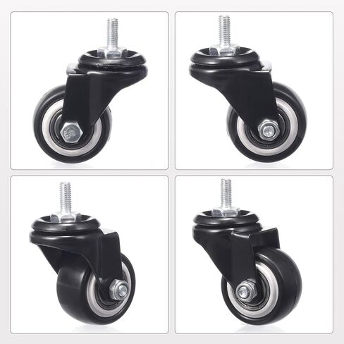 عجلات 1.5 بوصة، مجموعة عجلات مكونة من 4 عجلات جذعية ملولبة شديدة التحمل، عجلات دوارة M6 × 15 مم من البولي يوريثان بدون ضوضاء مع دوران 360 درجة، (اثنان مع فرامل) in Kuwait