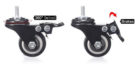 عجلات 1.5 بوصة، مجموعة عجلات مكونة من 4 عجلات جذعية ملولبة شديدة التحمل، عجلات دوارة M6 × 15 مم من البولي يوريثان بدون ضوضاء مع دوران 360 درجة، (اثنان مع فرامل) in Kuwait