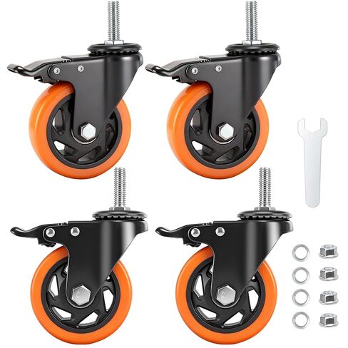 عجلات العجلات، مجموعة عجلات 4 بوصة، مقاس 4.1/2 بوصة - 13 × 1 (قطر المسمار 1/2 بوصة، طول المسمار 1.5 بوصة) عجلات جذعية ملولبة، قفل عجلات دوارة صناعية للأثاث وعربة طاولة العمل in Kuwait