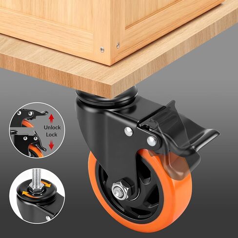 عجلات العجلات، مجموعة عجلات 4 بوصة، مقاس 4.1/2 بوصة - 13 × 1 (قطر المسمار 1/2 بوصة، طول المسمار 1.5 بوصة) عجلات جذعية ملولبة، قفل عجلات دوارة صناعية للأثاث وعربة طاولة العمل in Kuwait