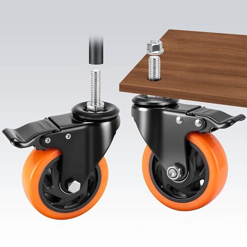 عجلات العجلات، مجموعة عجلات 4 بوصة، مقاس 4.1/2 بوصة - 13 × 1 (قطر المسمار 1/2 بوصة، طول المسمار 1.5 بوصة) عجلات جذعية ملولبة، قفل عجلات دوارة صناعية للأثاث وعربة طاولة العمل in Kuwait