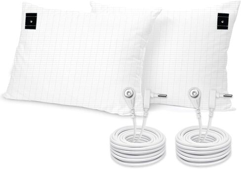 كيس وسادة مؤرض 2 عبوة، 20 × 30، 2 غطاء وسادة مع سلك تأريض بطول 15 قدم، ألياف قطنية فضية ناعمة، تحسين النوم in Kuwait