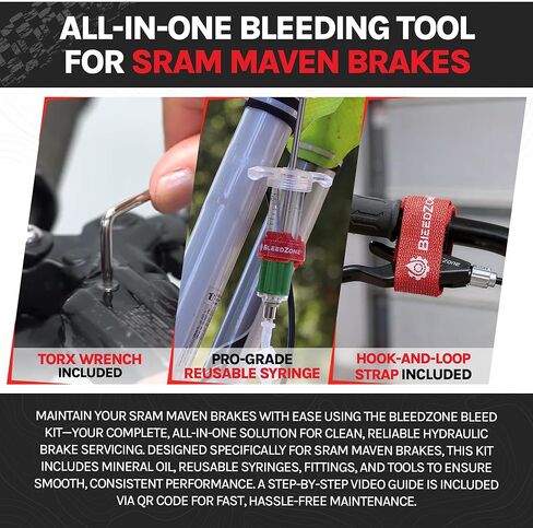 مجموعة BleedZone Bleed لفرامل SRAM Maven، مجموعة كاملة لتنزف الفرامل الهيدروليكية SRAM مع تركيب حافة النزيف، حقنة قابلة لإعادة الاستخدام، خرطوم ومحولات الزيت المعدني، أدوات فرامل الدراجة MTB ومجموعة الصيانة in Saudi Arabia