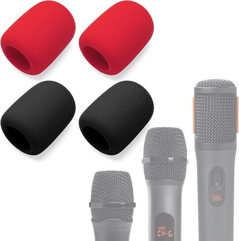 Foam Mic Cover Compatible with JBL PartyBox Wireless Mic Microphones, Wireless Two Microphone System, PartyBox Mic 100, Karaoke Microphone Sponge Windscreen Pop Filter 4-Pack (Orange Black) in Kuwait