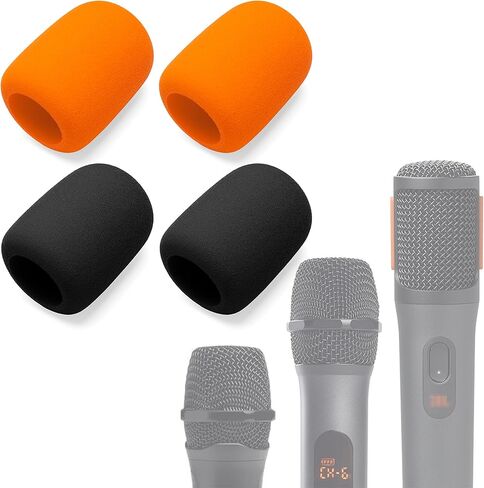 غطاء ميكروفون إسفنجي متوافق مع ميكروفونات الميكروفون اللاسلكية JBL PartyBox، نظام ميكروفون لاسلكي، ميكروفون PartyBox 100، إسفنجة ميكروفون كاريوكي، مرشح بوب للزجاج الأمامي 4 عبوات (برتقالي أسود) in Kuwait