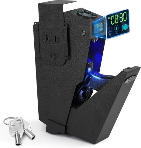 Gun Safe for Handgun, Drop Down Biometric Pistol Safe, 3 Ways Quick Access with Fingerprint/PIN Code/KEY, Single GunSafe for Nightstand Bedside Home,Wall, Dresser in Kuwait