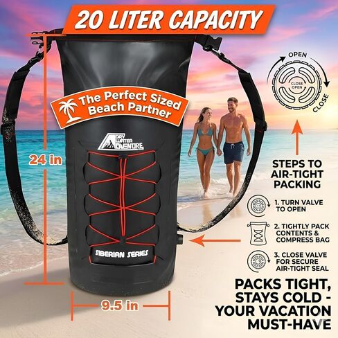 Dry Water Adventure - Marine Grade Waterproof Backpack Insulated Cooler Bag - Camping, Diving, Kayaking, Boating, Beach, Travel, Picnic, Food and Beverage, Siberian Series (20 Liter/5.3 Gallon) in Kuwait