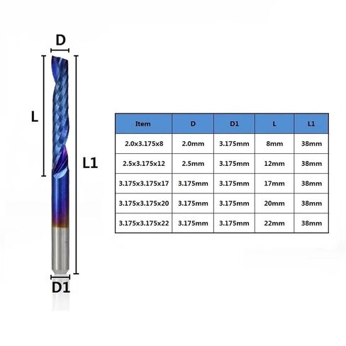 10pcs Single Flute CNC Router Bits 3.175mm Shank Spiral Milling Cutter Blue Coating Carbide End Mill CNC Milling Cutter(3.175x3.175x12mm) in Saudi Arabia