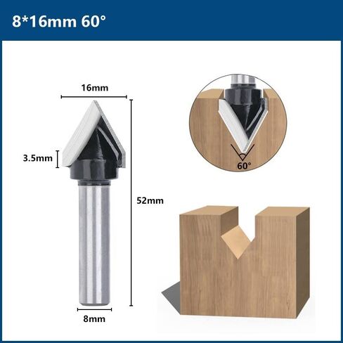 1pcs 3D V Engraving Bit CNC End Mill 8mm Shank Router Bits 16mm Diameter 60 Degrees Milling Cutter for Woodworking in Saudi Arabia