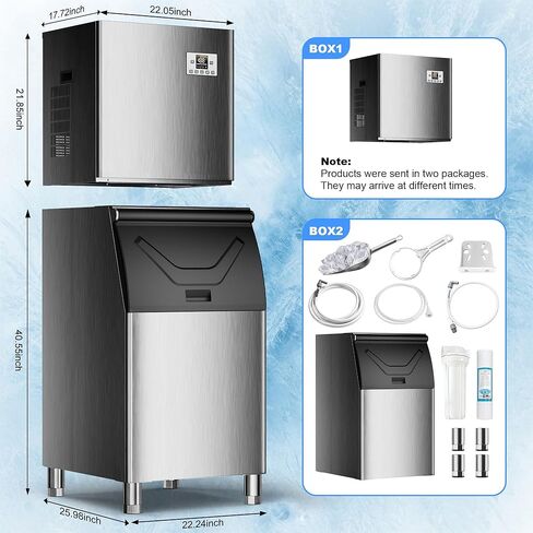 Commercial Ice Maker Machine 450Lbs/24H, 250Lbs Large Storage Split Ice Makers for Business, 156 Cubes in 7-15 Mins, Industrial Stainless Steel Ice Maker with Self-Cleaning for Hotel Restaurant Shops in Kuwait