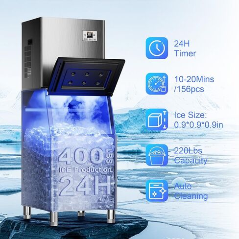 Commercial Ice Maker Machine 450Lbs/24H, 250Lbs Large Storage Split Ice Makers for Business, 156 Cubes in 7-15 Mins, Industrial Stainless Steel Ice Maker with Self-Cleaning for Hotel Restaurant Shops in Kuwait