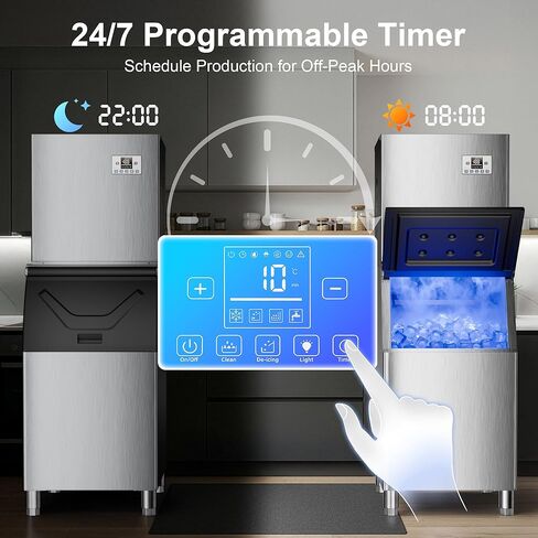 Commercial Ice Maker Machine 450Lbs/24H, 250Lbs Large Storage Split Ice Makers for Business, 156 Cubes in 7-15 Mins, Industrial Stainless Steel Ice Maker with Self-Cleaning for Hotel Restaurant Shops in Kuwait