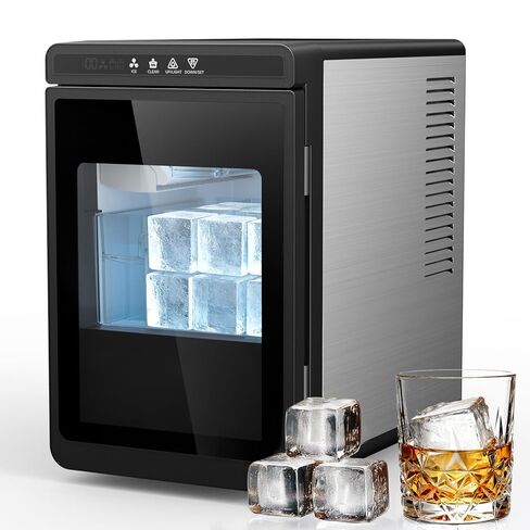 Clear Ice Cube Maker Countertop for Home & Commercial, 3 Crystal 1.6" Ice Cube in 25Mins, Adjustable Ice Thickness, Square Ice Cube Maker Machine with Self-Cleaning for Cocktails, Whiskey & Bourbon in Kuwait