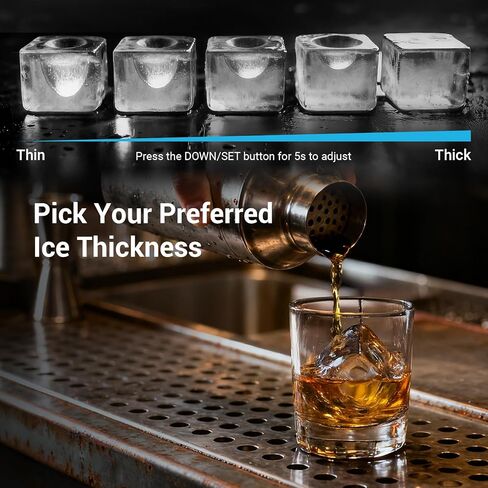 Clear Ice Cube Maker Countertop for Home & Commercial, 3 Crystal 1.6" Ice Cube in 25Mins, Adjustable Ice Thickness, Square Ice Cube Maker Machine with Self-Cleaning for Cocktails, Whiskey & Bourbon in Kuwait