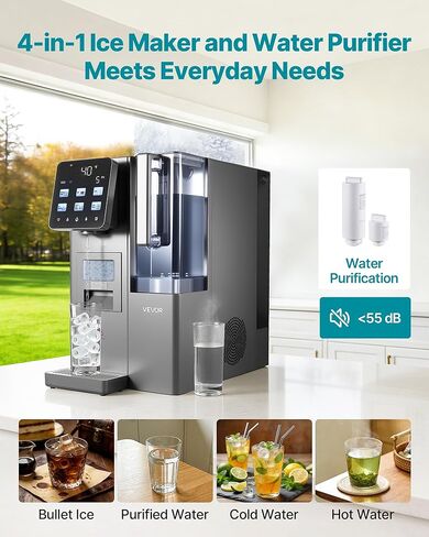 موزع فلتر مياه VEVOR Ice Maker، ماكينة صنع الثلج على سطح الطاولة 4 في 1 مع درجة حرارة الغرفة، ماء ساخن وبارد، فلتر RO 6 مراحل + فلتر تمعدن، متعدد الوظائف لحفلات المكتب المنزلي in Saudi Arabia