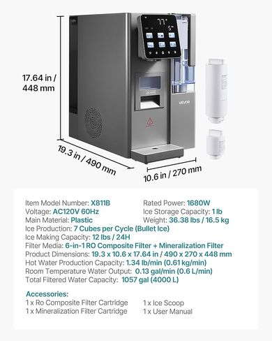 موزع فلتر مياه VEVOR Ice Maker، ماكينة صنع الثلج على سطح الطاولة 4 في 1 مع درجة حرارة الغرفة، ماء ساخن وبارد، فلتر RO 6 مراحل + فلتر تمعدن، متعدد الوظائف لحفلات المكتب المنزلي in Saudi Arabia