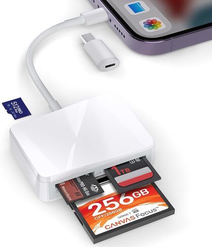 قارئ بطاقة SD لـ iPhone و 4 في 1 USB C و Lightning إلى CF/SD/MS/MS/TF Card Adapter Adapter Adapter Reader for Camera Adapter Trail Game Viewer for iPad Macbook Plug و Now APP مطلوب مطلوب in Kuwait