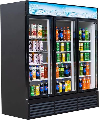 Merchandiser Refrigerator 3 Glass Door, 56 cu ft Beverage Display Cooler, Commercial Upright Fridge with LED Lighting, Adjustable Shelves for Displaying Beverages, Beer, and Drinks, Black in Kuwait