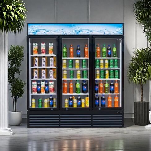 Merchandiser Refrigerator 3 Glass Door, 56 cu ft Beverage Display Cooler, Commercial Upright Fridge with LED Lighting, Adjustable Shelves for Displaying Beverages, Beer, and Drinks, Black in Kuwait