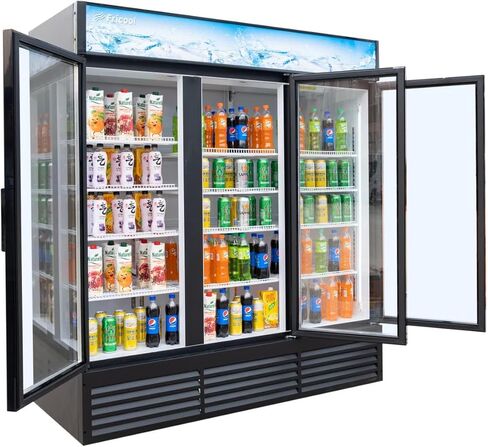 Merchandiser Refrigerator 3 Glass Door, 56 cu ft Beverage Display Cooler, Commercial Upright Fridge with LED Lighting, Adjustable Shelves for Displaying Beverages, Beer, and Drinks, Black in Kuwait