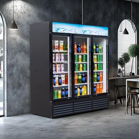 Merchandiser Refrigerator 3 Glass Door, 56 cu ft Beverage Display Cooler, Commercial Upright Fridge with LED Lighting, Adjustable Shelves for Displaying Beverages, Beer, and Drinks, Black in Saudi Arabia