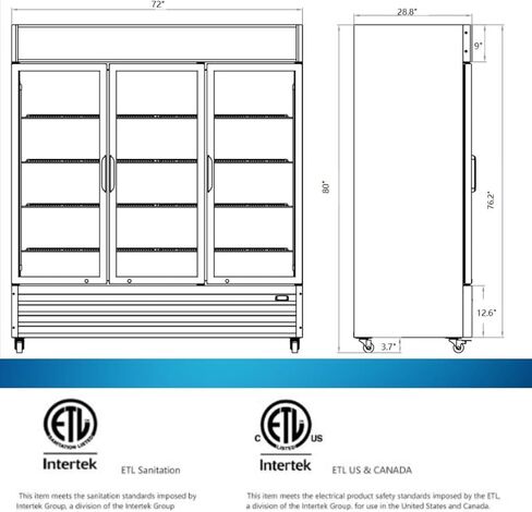 Merchandiser Refrigerator 3 Glass Door, 56 cu ft Beverage Display Cooler, Commercial Upright Fridge with LED Lighting, Adjustable Shelves for Displaying Beverages, Beer, and Drinks, Black in Kuwait