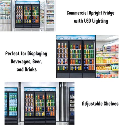 Merchandiser Refrigerator 3 Glass Door, 56 cu ft Beverage Display Cooler, Commercial Upright Fridge with LED Lighting, Adjustable Shelves for Displaying Beverages, Beer, and Drinks, Black in Kuwait