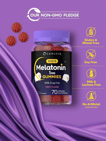 Carlyle Kids Melatonin Gummies | 1 mg 70 Count | Fruit Flavor Gummy | Vegan, Non-GMO, Gluten Free in Kuwait