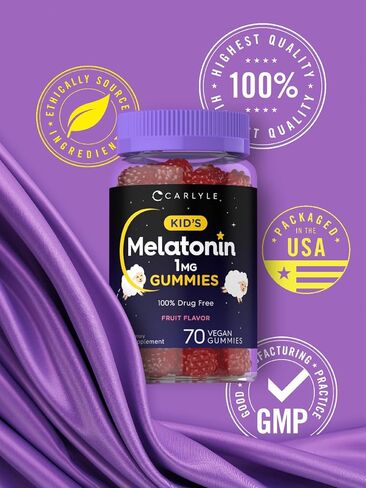 Carlyle Kids Melatonin Gummies | 1 mg 70 Count | Fruit Flavor Gummy | Vegan, Non-GMO, Gluten Free in Kuwait